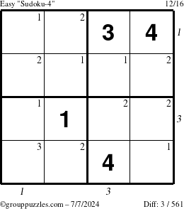 The grouppuzzles.com Easy Sudoku-4 puzzle for Sunday July 7, 2024 with all 3 steps marked