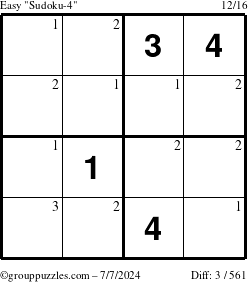 The grouppuzzles.com Easy Sudoku-4 puzzle for Sunday July 7, 2024 with the first 3 steps marked