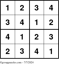 The grouppuzzles.com Answer grid for the Sudoku-4 puzzle for Sunday July 7, 2024