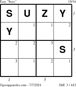 The grouppuzzles.com Easy Suzy puzzle for Sunday July 7, 2024 with all 3 steps marked