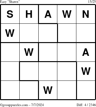 The grouppuzzles.com Easy Shawn puzzle for Sunday July 7, 2024