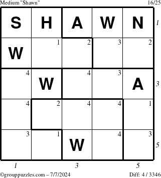 The grouppuzzles.com Medium Shawn puzzle for Sunday July 7, 2024 with all 4 steps marked