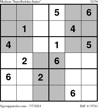 The grouppuzzles.com Medium SuperSudoku-Junior puzzle for Sunday July 7, 2024