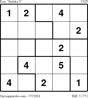 The grouppuzzles.com Easy Sudoku-5 puzzle for Sunday July 7, 2024