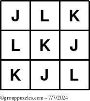 The grouppuzzles.com Answer grid for the TicTac-JKL puzzle for Sunday July 7, 2024