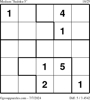 The grouppuzzles.com Medium Sudoku-5 puzzle for Sunday July 7, 2024