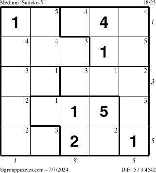 The grouppuzzles.com Medium Sudoku-5 puzzle for Sunday July 7, 2024 with all 5 steps marked