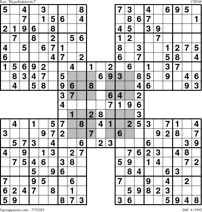 The grouppuzzles.com Easy HyperSudoku-by5 puzzle for Sunday July 7, 2024