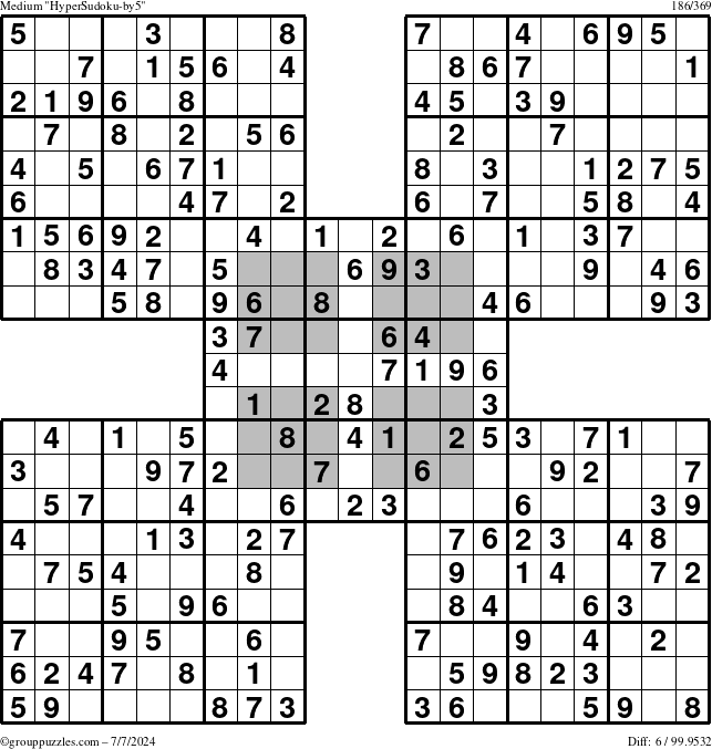 The grouppuzzles.com Medium HyperSudoku-by5 puzzle for Sunday July 7, 2024