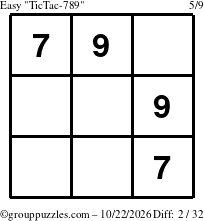 The grouppuzzles.com Easy TicTac-789 puzzle for Thursday October 22, 2026