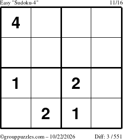 The grouppuzzles.com Easy Sudoku-4 puzzle for Thursday October 22, 2026