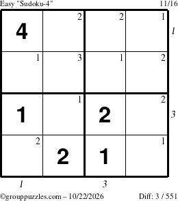 The grouppuzzles.com Easy Sudoku-4 puzzle for Thursday October 22, 2026, suitable for printing, with all 3 steps marked