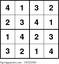 The grouppuzzles.com Answer grid for the Sudoku-4 puzzle for Thursday October 22, 2026