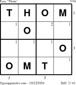 The grouppuzzles.com Easy Thom puzzle for Thursday October 22, 2026, suitable for printing, with all 2 steps marked