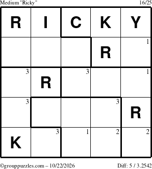 The grouppuzzles.com Medium Ricky puzzle for Thursday October 22, 2026 with the first 3 steps marked