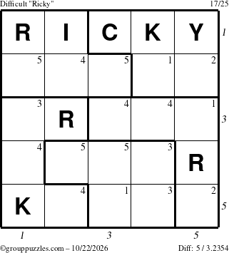 The grouppuzzles.com Difficult Ricky puzzle for Thursday October 22, 2026 with all 5 steps marked