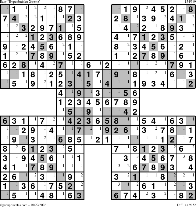The grouppuzzles.com Easy cover-HyperXtreme puzzle for Thursday October 22, 2026 with the first 3 steps marked