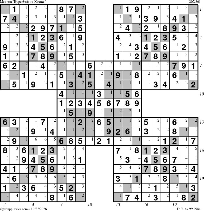 The grouppuzzles.com Medium cover-HyperXtreme puzzle for Thursday October 22, 2026, suitable for printing, with all 6 steps marked