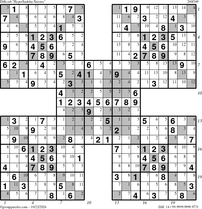 The grouppuzzles.com Difficult cover-HyperXtreme puzzle for Thursday October 22, 2026 with all 14 steps marked