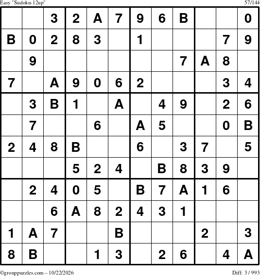 The grouppuzzles.com Easy Sudoku-12up puzzle for Thursday October 22, 2026