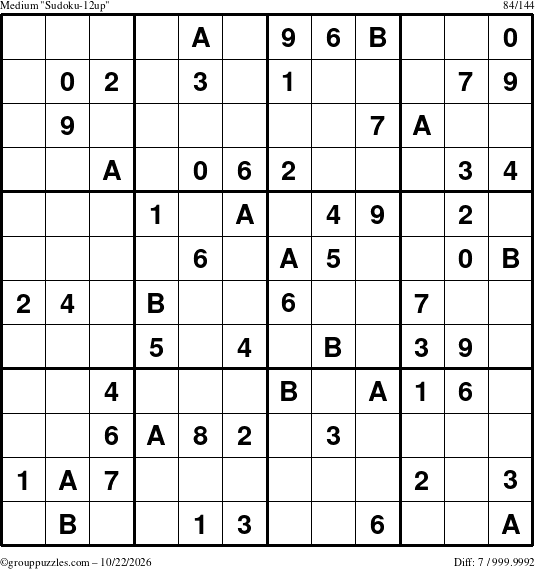 The grouppuzzles.com Medium Sudoku-12up puzzle for Thursday October 22, 2026