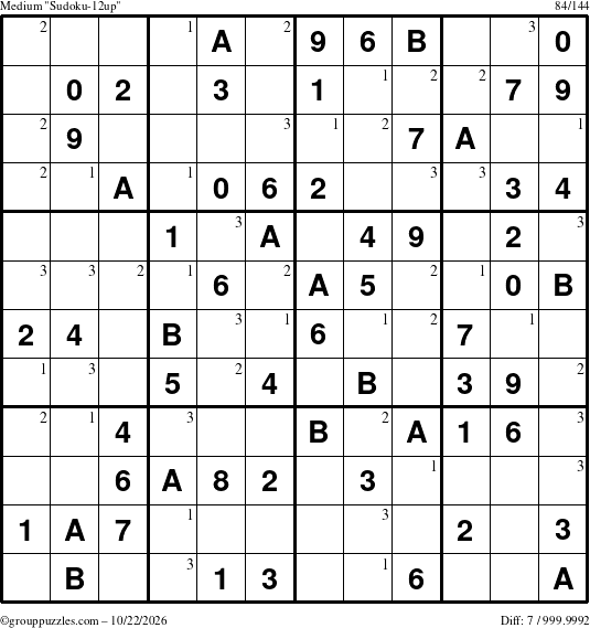 The grouppuzzles.com Medium Sudoku-12up puzzle for Thursday October 22, 2026 with the first 3 steps marked