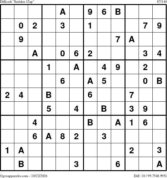 The grouppuzzles.com Difficult Sudoku-12up puzzle for Thursday October 22, 2026