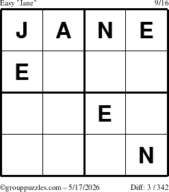 The grouppuzzles.com Easy Jane puzzle for Sunday May 17, 2026