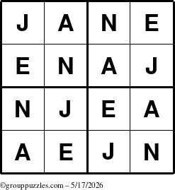 The grouppuzzles.com Answer grid for the Jane puzzle for Sunday May 17, 2026