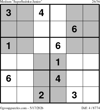 The grouppuzzles.com Medium SuperSudoku-Junior puzzle for Sunday May 17, 2026