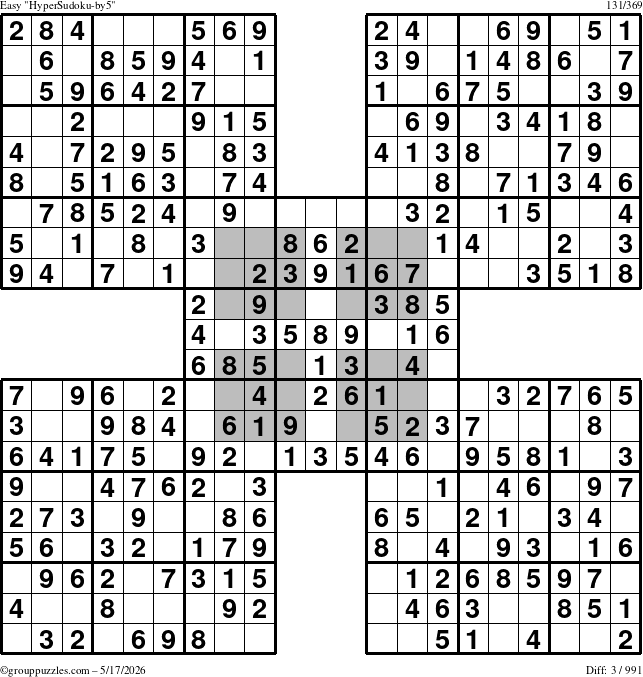 The grouppuzzles.com Easy HyperSudoku-by5 puzzle for Sunday May 17, 2026