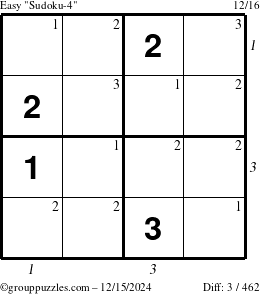 The grouppuzzles.com Easy Sudoku-4 puzzle for Sunday December 15, 2024 with all 3 steps marked