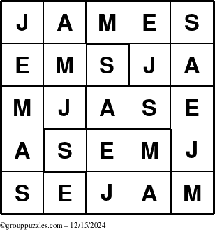 The grouppuzzles.com Answer grid for the James puzzle for Sunday December 15, 2024