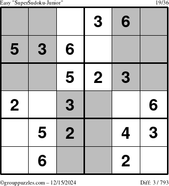 The grouppuzzles.com Easy SuperSudoku-Junior puzzle for Sunday December 15, 2024