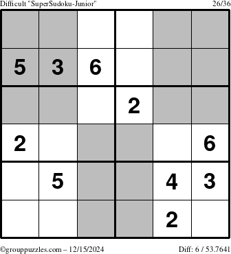 The grouppuzzles.com Difficult SuperSudoku-Junior puzzle for Sunday December 15, 2024