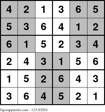 The grouppuzzles.com Answer grid for the SuperSudoku-Junior puzzle for Sunday December 15, 2024