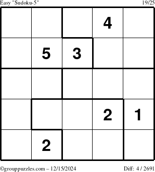 The grouppuzzles.com Easy Sudoku-5 puzzle for Sunday December 15, 2024