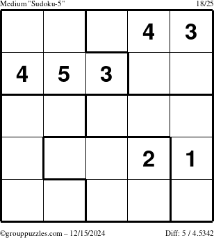 The grouppuzzles.com Medium Sudoku-5 puzzle for Sunday December 15, 2024