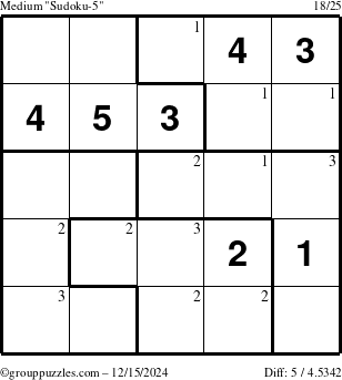 The grouppuzzles.com Medium Sudoku-5 puzzle for Sunday December 15, 2024 with the first 3 steps marked