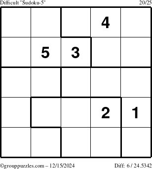 The grouppuzzles.com Difficult Sudoku-5 puzzle for Sunday December 15, 2024