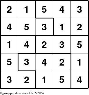 The grouppuzzles.com Answer grid for the Sudoku-5 puzzle for Sunday December 15, 2024