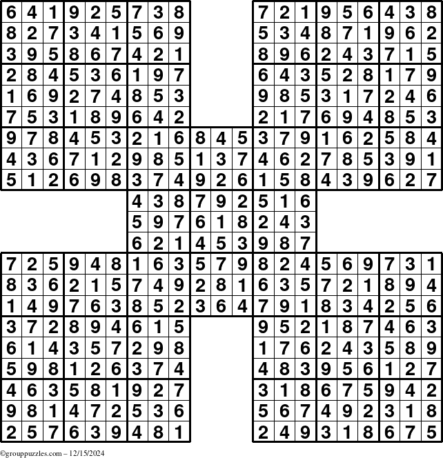 The grouppuzzles.com Answer grid for the Sudoku-by5 puzzle for Sunday December 15, 2024