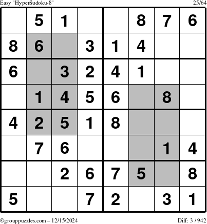 The grouppuzzles.com Easy HyperSudoku-8 puzzle for Sunday December 15, 2024