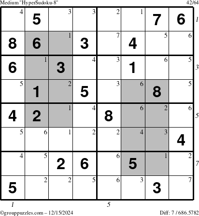 The grouppuzzles.com Medium HyperSudoku-8 puzzle for Sunday December 15, 2024 with all 7 steps marked