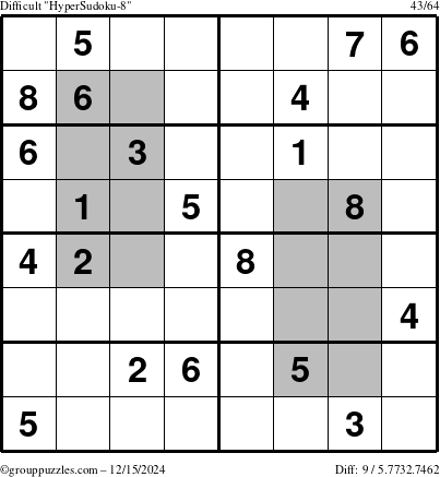 The grouppuzzles.com Difficult HyperSudoku-8 puzzle for Sunday December 15, 2024