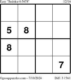 The grouppuzzles.com Easy Sudoku-4-5678 puzzle for Wednesday July 10, 2024