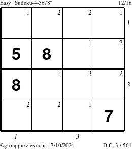 The grouppuzzles.com Easy Sudoku-4-5678 puzzle for Wednesday July 10, 2024, suitable for printing, with all 3 steps marked