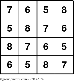 The grouppuzzles.com Answer grid for the Sudoku-4-5678 puzzle for Wednesday July 10, 2024