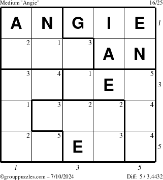 The grouppuzzles.com Medium Angie puzzle for Wednesday July 10, 2024 with all 5 steps marked