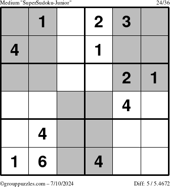 The grouppuzzles.com Medium SuperSudoku-Junior puzzle for Wednesday July 10, 2024